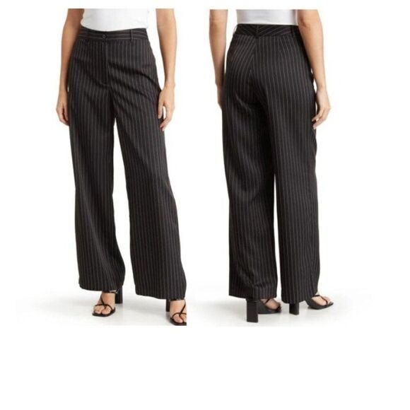 19 Cooper Front Seam Wide Leg Pants In Black/ White Stripes, Sz. L - Picture 2 of 10